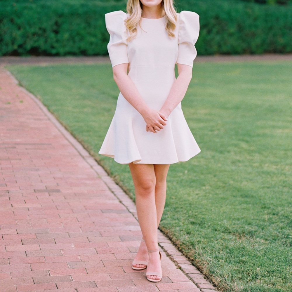 LIKELY Alia Dress! Worn once. Size 6 puff sleeve, white dress!